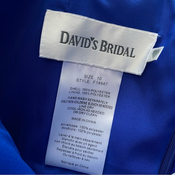 DAVID'S BRIDAL Royal Blue Short Crinkle Chiffon Dress with Front Cascade 10 - Picture 10 of 14